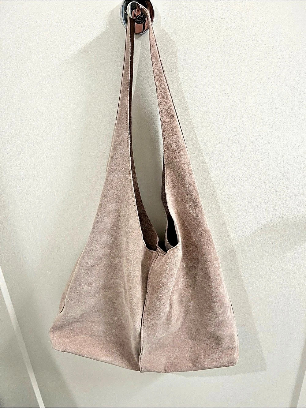 MANGO Faux Suede Taupe Hobo Shoulder Bag